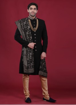 Black Indowestern With Embroidered Dupatta