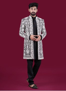Black Jacket Style Indowestern In Cotton Silk