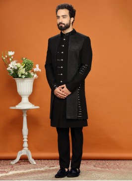 Black Jacket Style Indowestern Set For Festive