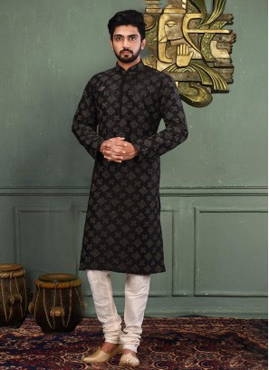 Black Kurta Pajama In Art Silk