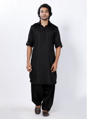 Black Modal Silk Pathani Suit