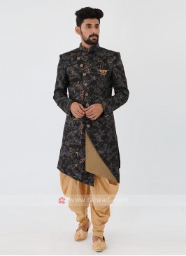 Black Printed Mens Indo-Western