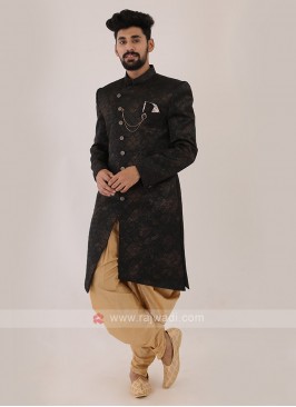 Black Printed Mens Indo-Western