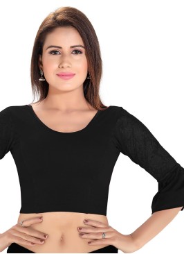 Black Readymade Blouse In Simple Neckline