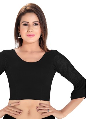 Black Readymade Blouse In Simple Neckline