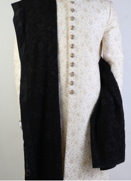 Black Silk Dupatta For Sherwani