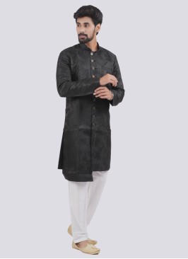 Black Stylish Indowestern In Silk Fabric