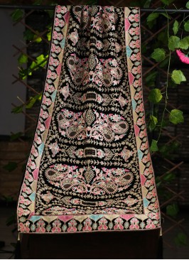 Black Velvet Dupatta With Multi Thread Work