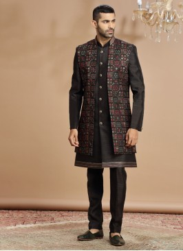 Black Wedding Wear Designer Nehru Jacket Set