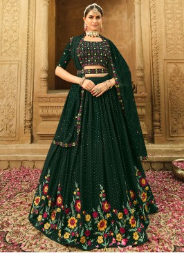 Blissful Green Georgette A Line Lehenga Choli