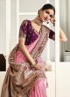 Blissful Pink and Purple Embroidered Designer Silk Saree
