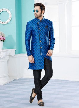 Blue And Black Indowestern Set For Men