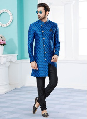 Blue And Black Indowestern Set For Men