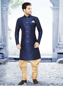 Blue And Golden Indowestern For Men