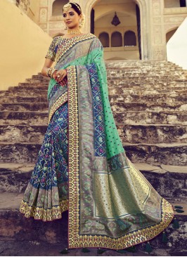 Blue and Green Ceremonial Designer Traditional Saree