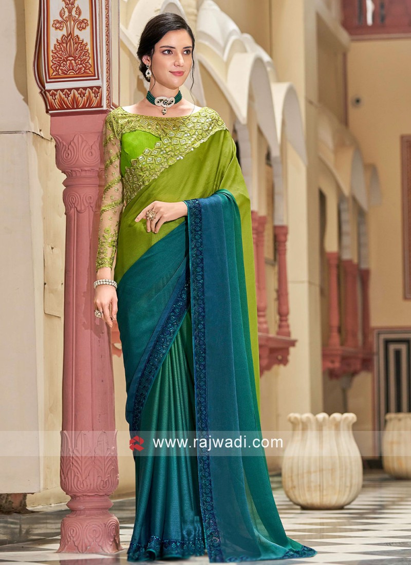 Navy with Green Saree in Patola Silk - Clothsvilla