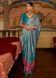 Blue and Grey Silk Designer Saree With Patola Print