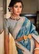Blue and Grey Jacquard Work Banarasi Silk Saree
