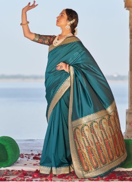 Blue Banarasi Silk Classic Designer Saree