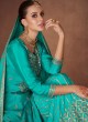 Teal Blue Chinon Sequins Readymade Salwar Suit