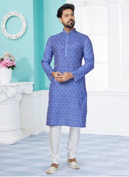 Blue Digital Printed Readymade Kurta Pajama