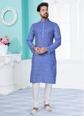 Blue Digital Printed Readymade Kurta Pajama