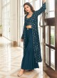 Dark Rama Blue Sharara Set with Jacket