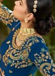 Blue Embroidered Silk Traditional Designer Saree