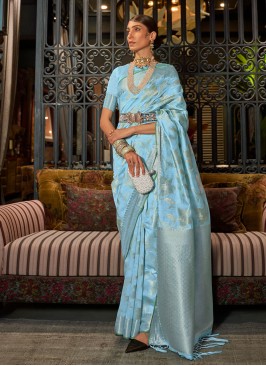 Blue Festive Pure Modal Handloom Silk Saree