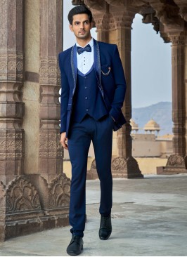 Blue Imported 3 Piece Suit with Cutdana Work