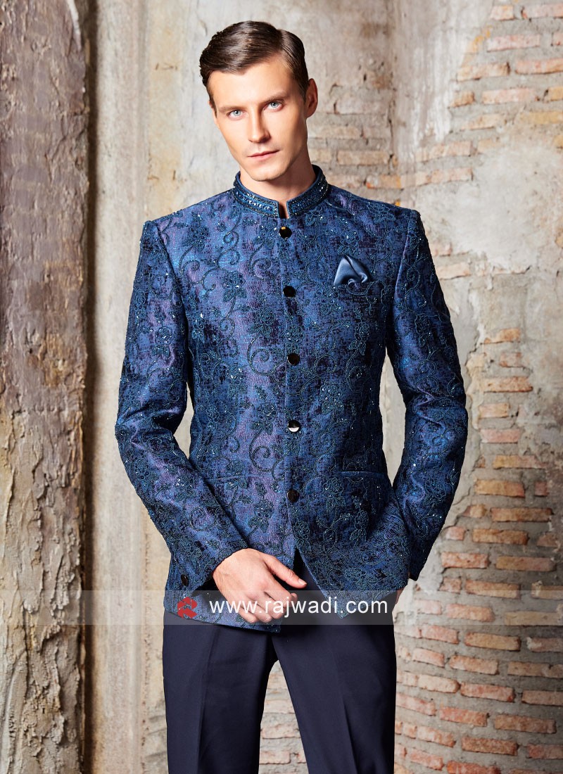 Blue Groom Jodhpuri Suit With Embroidery