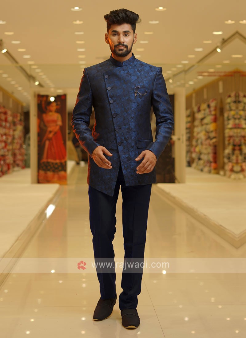 Navy Blue Rayon Jodhpuri Suit 265787