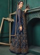 Blue Net Embroidered Designer Floor Length Suit