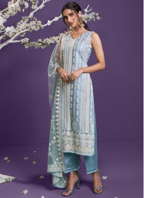 Blue Net Festival Designer Straight Suit