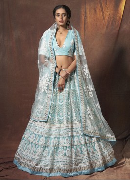 Blue Net Mehndi Lehenga Choli