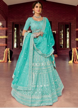 Blue Organza Mehndi Lehenga Choli