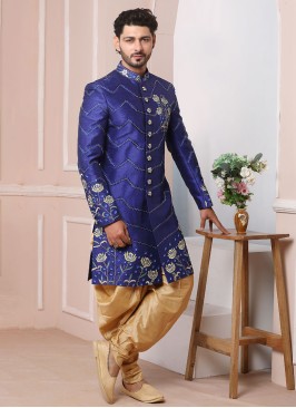 Blue Peshawari Style Sherwani For Men