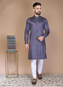 Blue Readymade Kurta Pajama In Cotton Silk