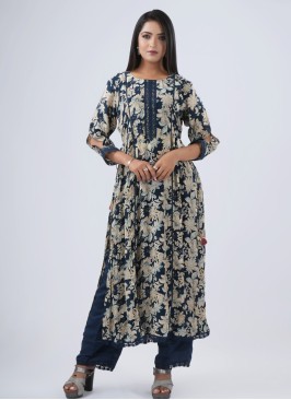 Blue Satin Silk Palazzo Kurti Set