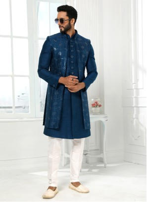 Blue Sequins Embroidered Indowestern Set