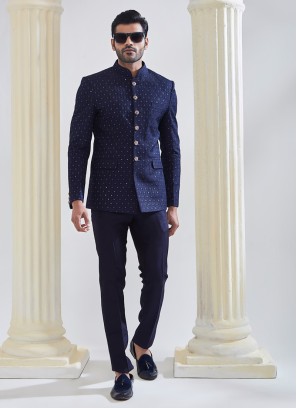 Blue Sequins Embroidered Jodhpuri Suit