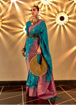 Blue Silk Festival Trendy Saree