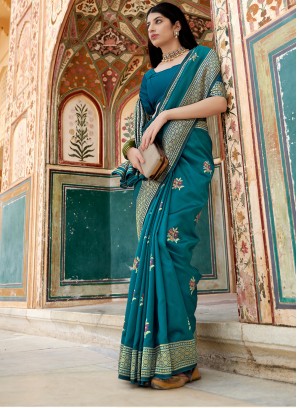 Blue Weaving Banarasi Silk Designer Traditional Saree