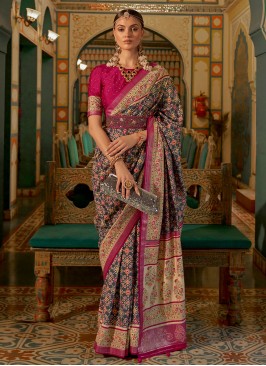 Blue and Rani Woven Patola Wedding Saree