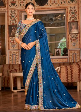 Classic Blue Organza Embroidered Saree