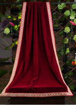 Bordered Velvet dupatta In Dark Maroon