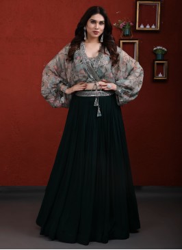 Bottle Green Designer Indowestern lehenga choli