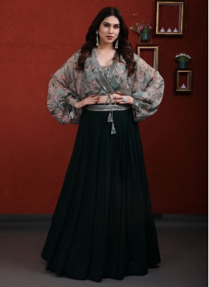 Bottle Green Designer Indowestern lehenga choli