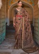 Brasso Ajrakh Printed Contemporary Style Saree in Maroon