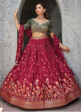 Breathtaking Crimson Color Embroidered Lehenga Choli